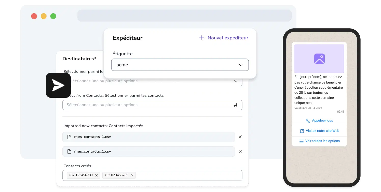 Capture d'écran montrant la page de création de campagnes WhatsApp sur TopMessage.