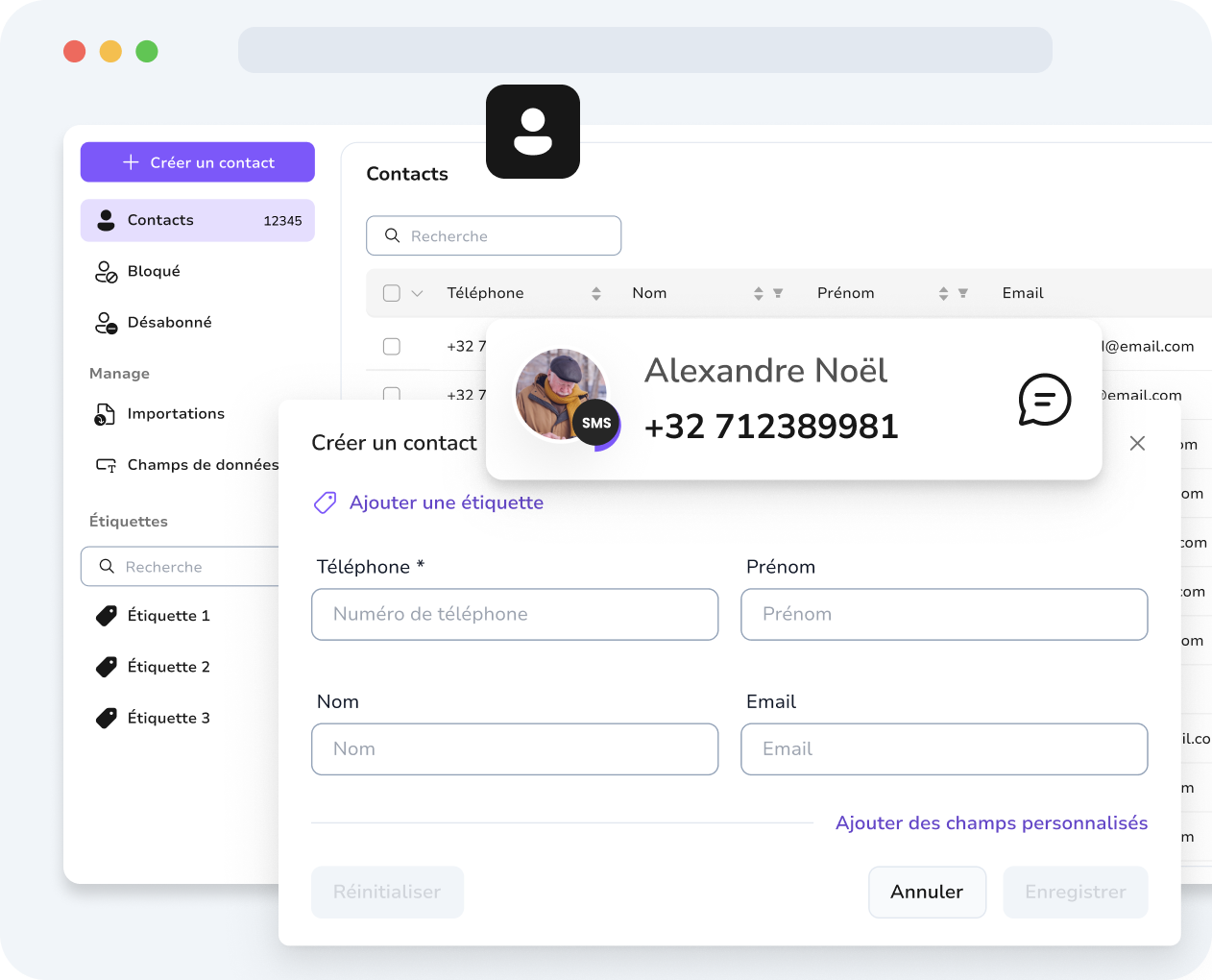 Personnalisez vos messages avec des champs personnalisés pour des communications SMS et WhatsApp ciblées