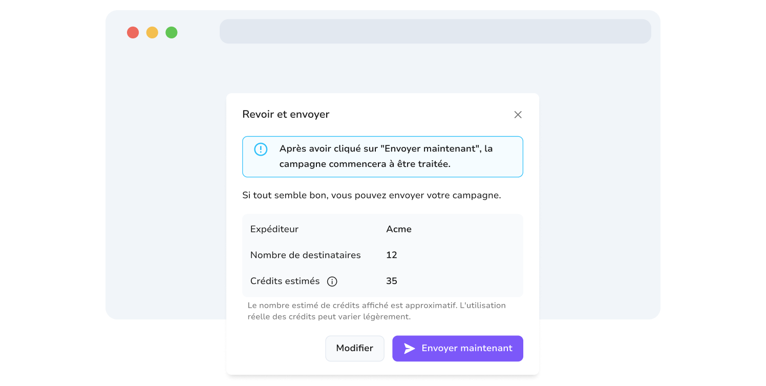 Capture d'écran de la page d'évaluation de campagne de TopMessage, permettant d'analyser les performances.