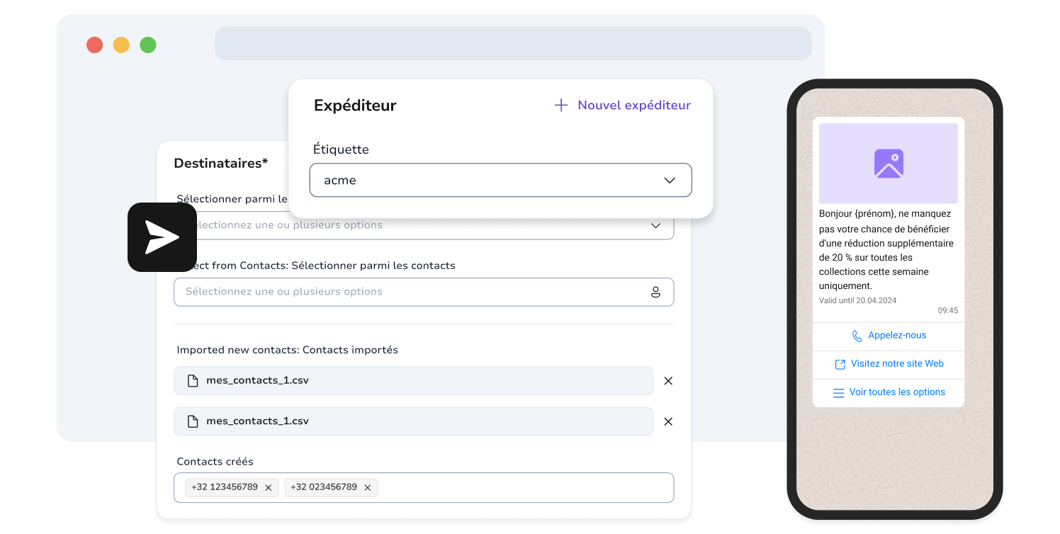 Capture d'écran montrant la page de création d'une campagne WhatsApp sur TopMessage.