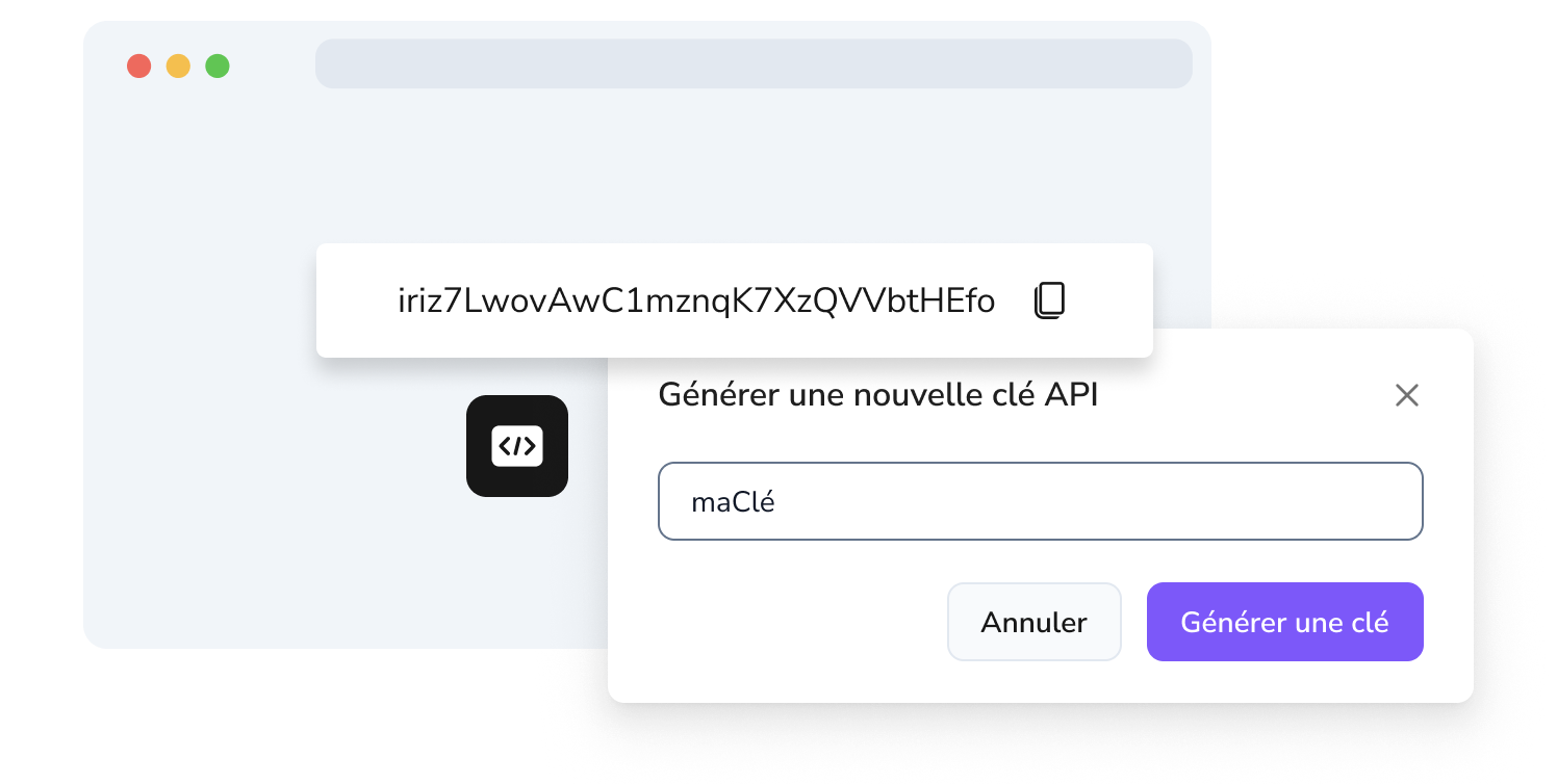 Capture d'écran de la page de création de clé API sur TopMessage.