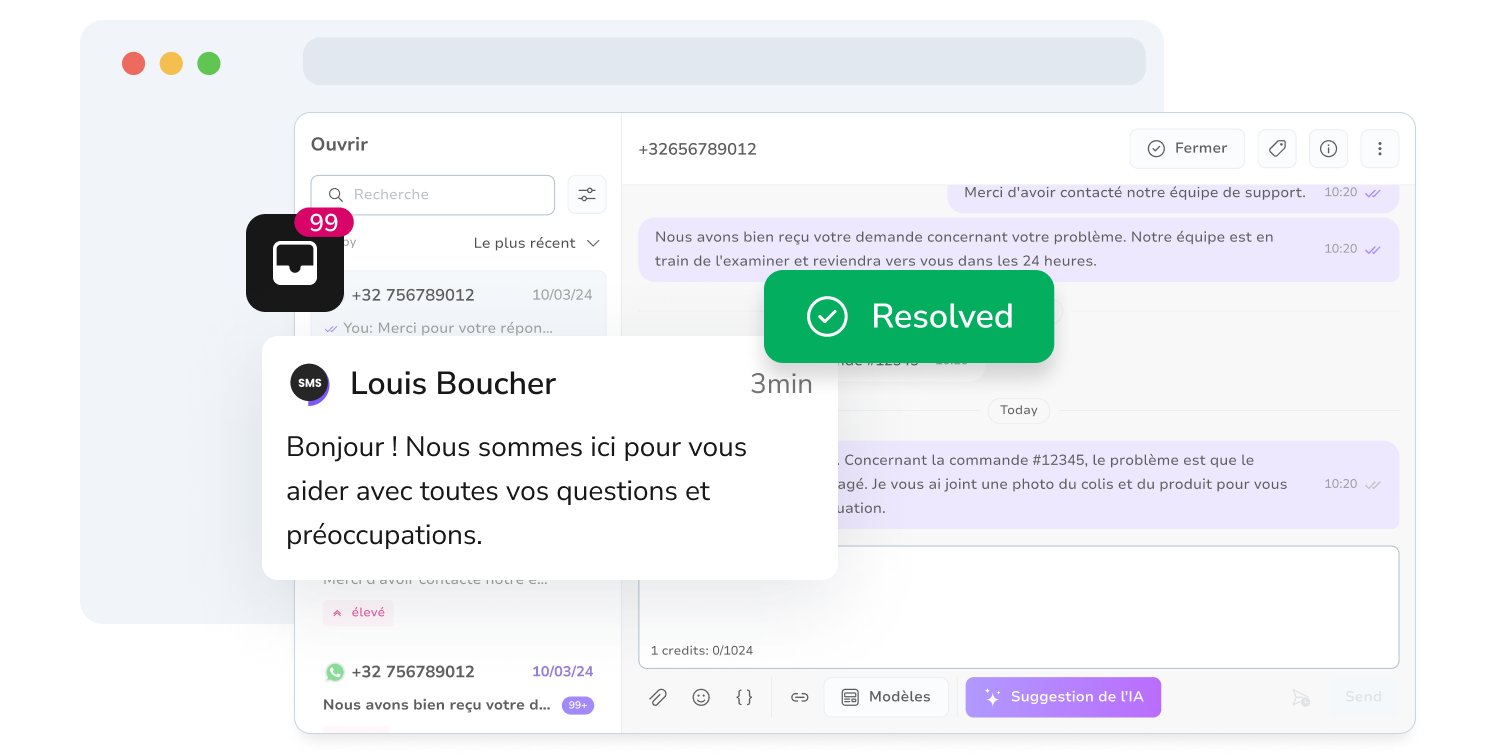 Illustration du gestionnaire SMS de TopMessage montrant des conversations archivées.