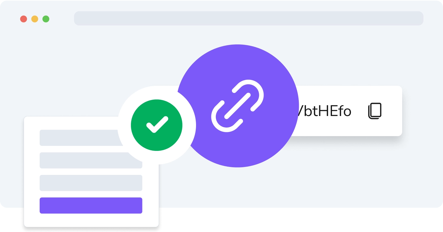 Icône : document avec coche et symbole de lien violet, illustrant la validation du lien d’affiliation.
